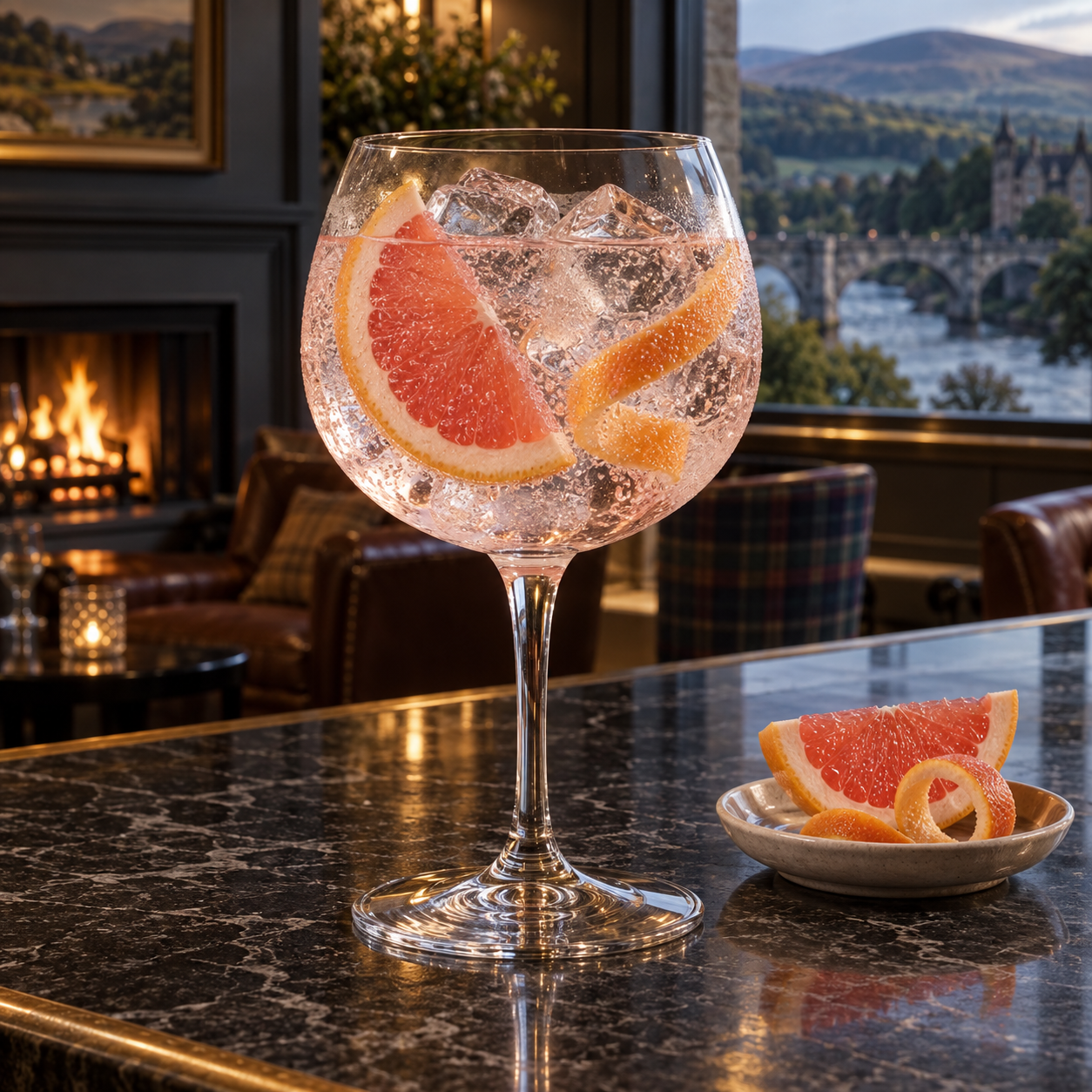 The Citrologist Pink Grapefruit Gin served with Fever-Tree Indian Tonic Water, garnished with Pink grapefruit wedge