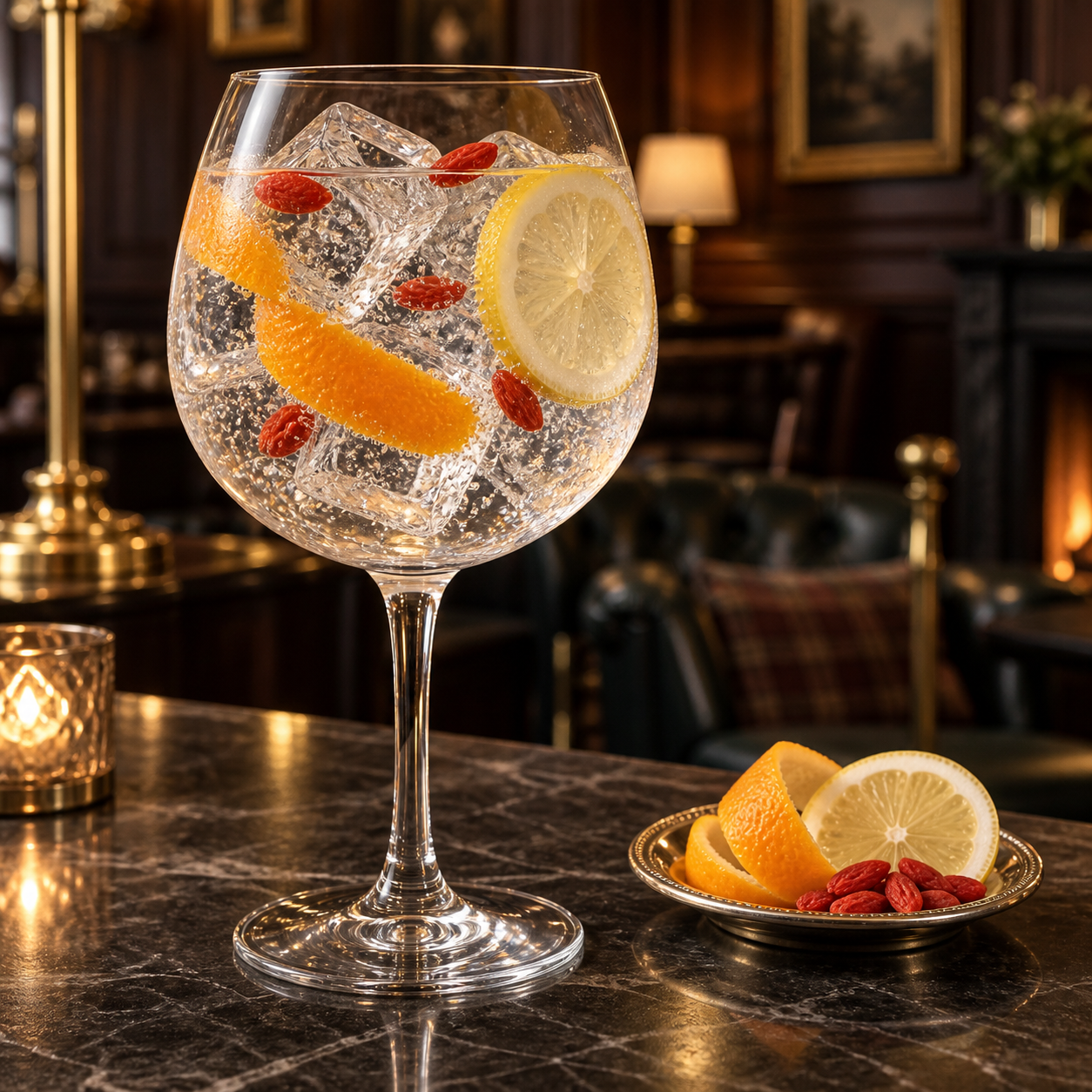 Wrekin Spirit Citrus Twist Gin served with Fever-Tree Indian Tonic Water, garnished with Orange slice