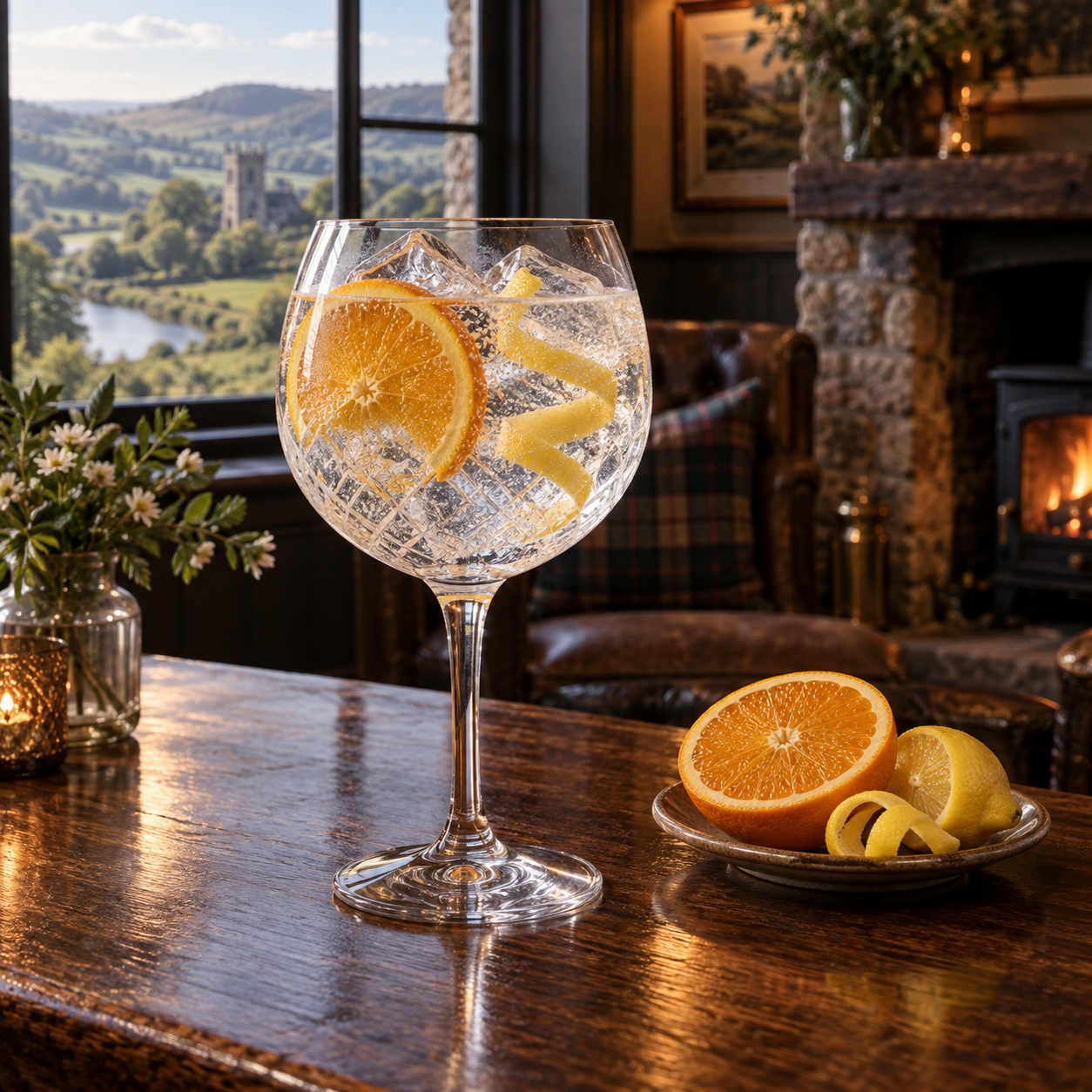 Wrekin Spirit Original Gin served with Indian tonic water, garnished with Orange wheel and Lemon peel
