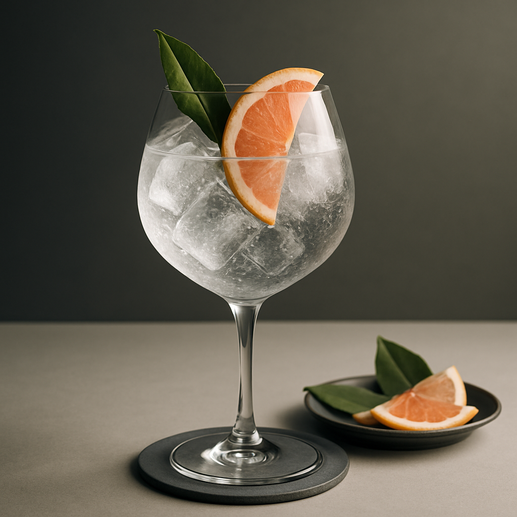 Texelse TX Gin served with Thomas Henry Tonic Water, garnished with Bay Leaf and Pink Grapefruit Slice
