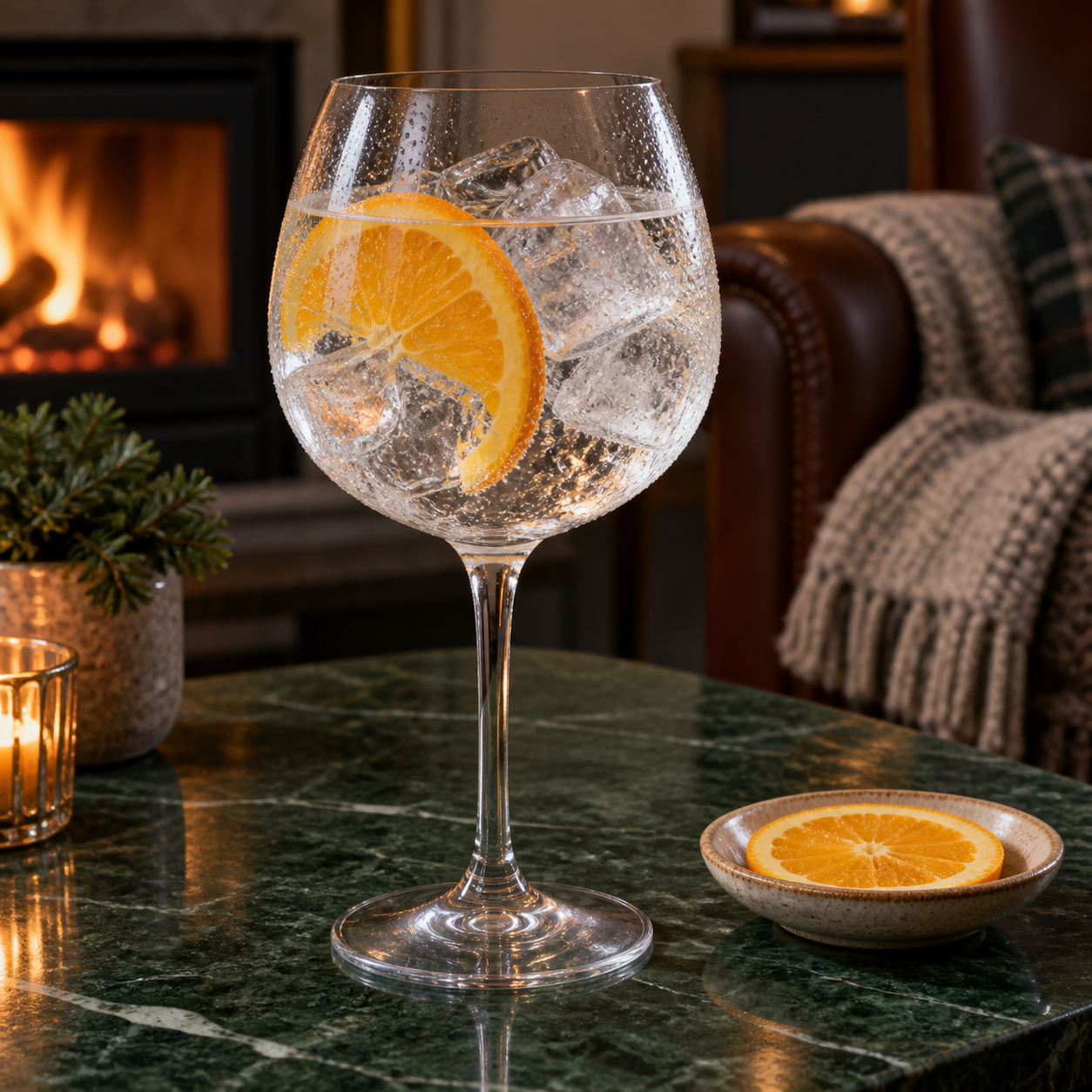 Shed One Festive Tipple Gin served with Fever-Tree Indian Tonic Water, garnished with Orange wheel
