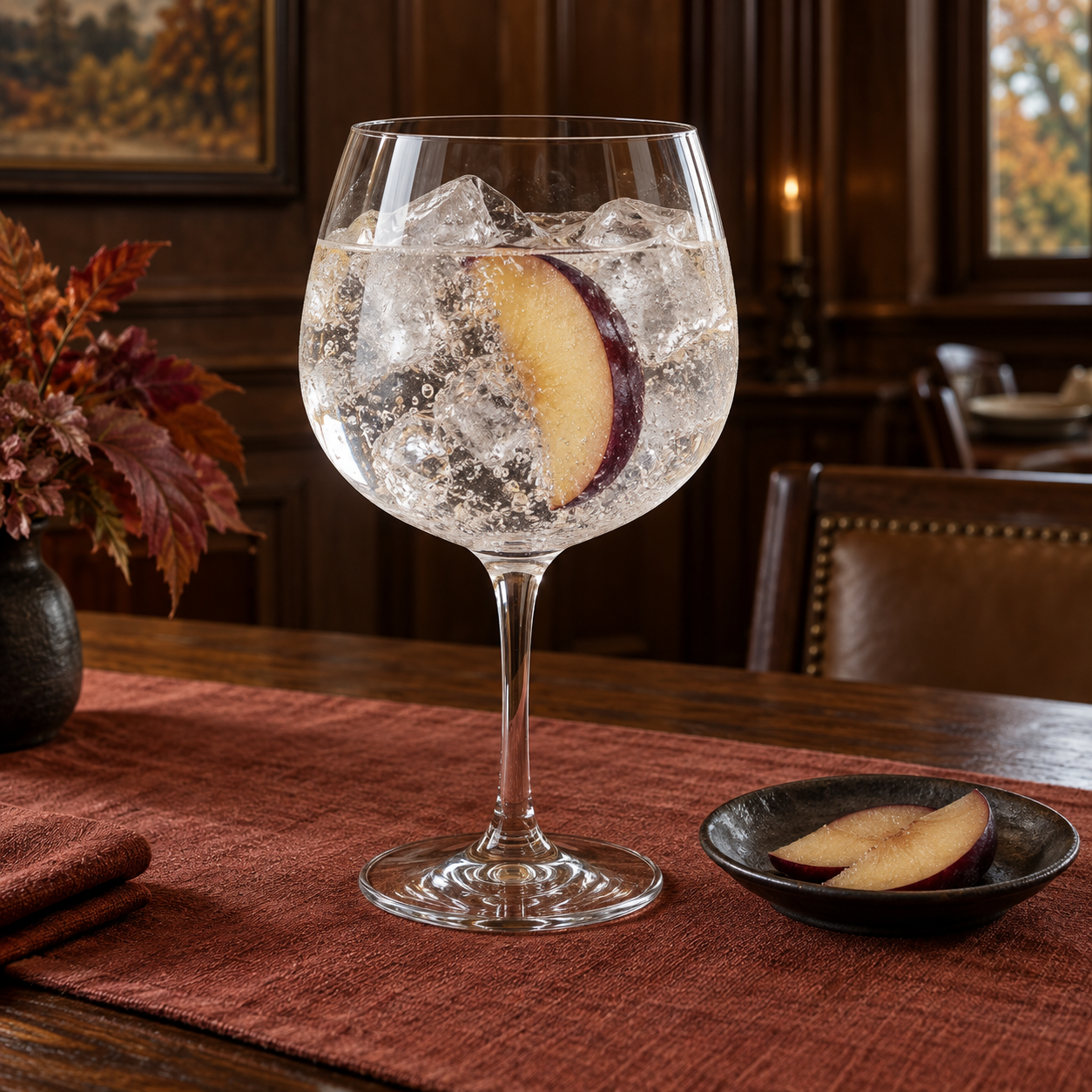 Gin In A Tin No 20 Plum Cassia Bark & Muscat Root served with Fever-Tree Indian Tonic Water, garnished with Plum slice