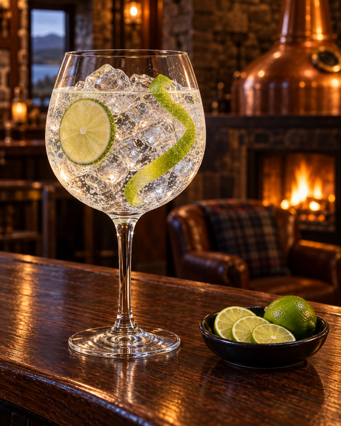 The Citrologist Key Lime Gin served with Fever-Tree Indian Tonic Water, garnished with Lime wheel
