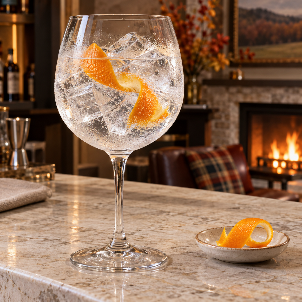 Twin Peaks Jura Gin served with Fever-Tree Indian Tonic Water, garnished with Orange peel