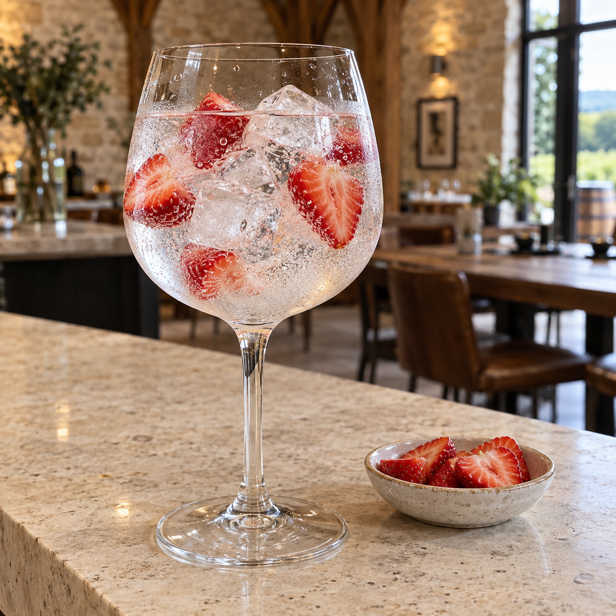 Silhouette Stills London Dry Gin No 1 servi avec Fever-Tree Indian Tonic Water, agrémenté de Strawberry halves