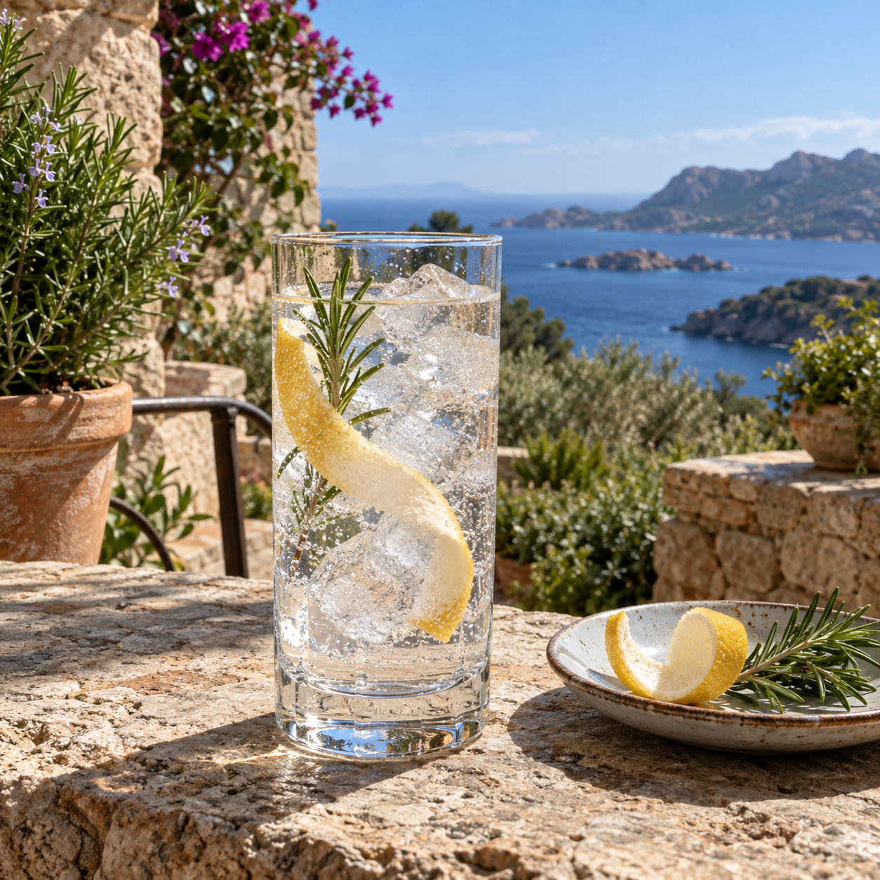 RENA 41 Original Distilled Gin served with Fever-Tree Indian Tonic Water, garnished with White grapefruit twist and Rosemary sprig