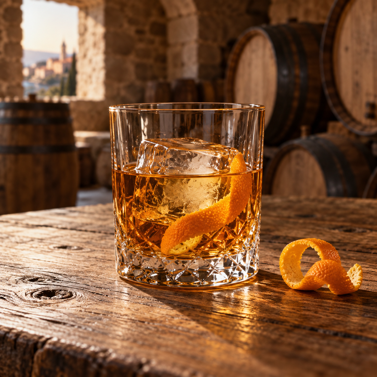 HUM 587 Barrel Matured Gin served, garnished with Orange peel