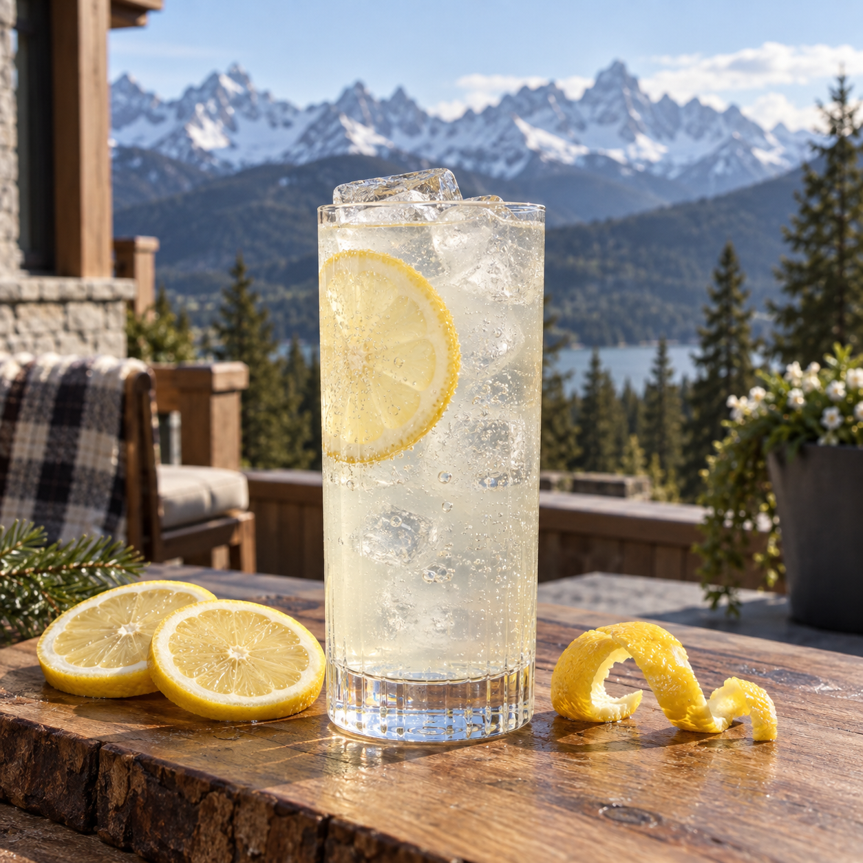 13 Peaks Old Tom Gin served, garnished with Lemon wheel