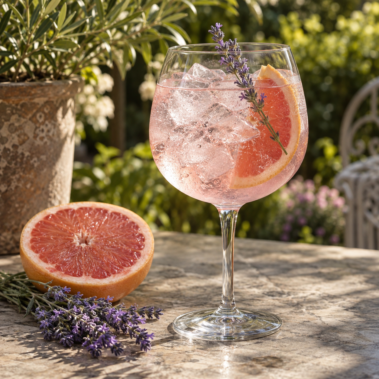 Black Cockatoo Bush Berry Gin servi avec Fever-Tree Indian Tonic Water, agrémenté de Pink grapefruit et Lavender