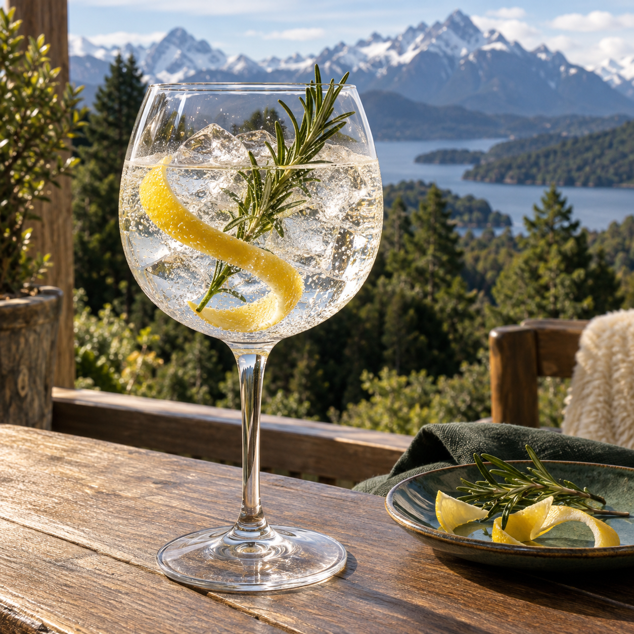BOSQUE Alta Montaña served with Fever-Tree Indian Tonic Water, garnished with Lemon peel and Rosemary