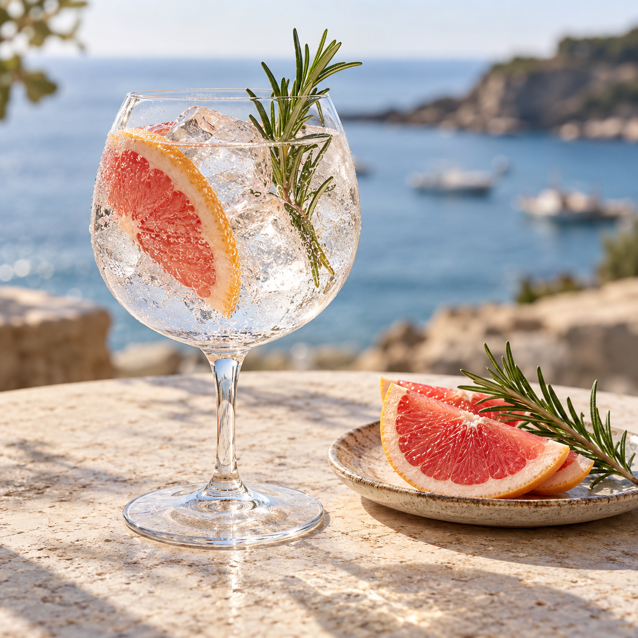 Whitby Gin - Original Edition served with Fever-Tree Mediterranean Tonic Water, garnished with Pink grapefruit slice and Rosemary sprig