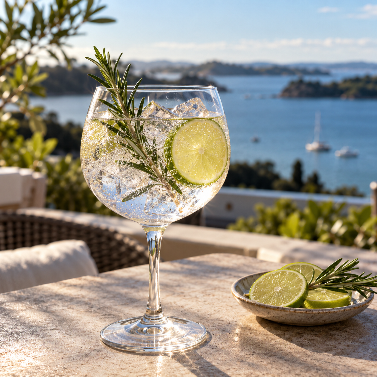 Spirit of Waiheke Gin served with Fever-Tree Mediterranean Tonic Water, garnished with Lime twist