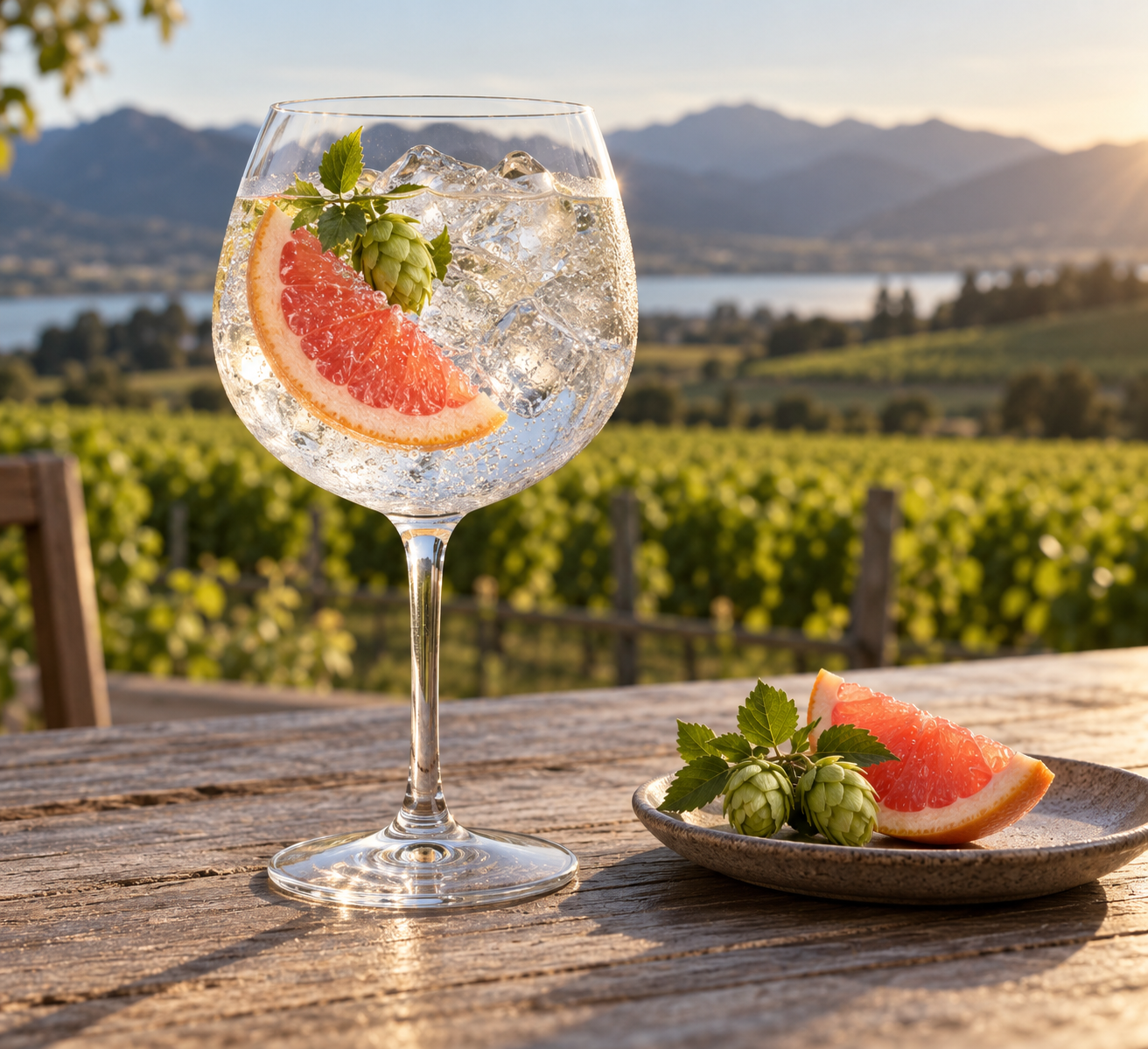 Roots Marlborough Dry Gin served with Fever-Tree Indian Tonic Water, garnished with Pink grapefruit wedge