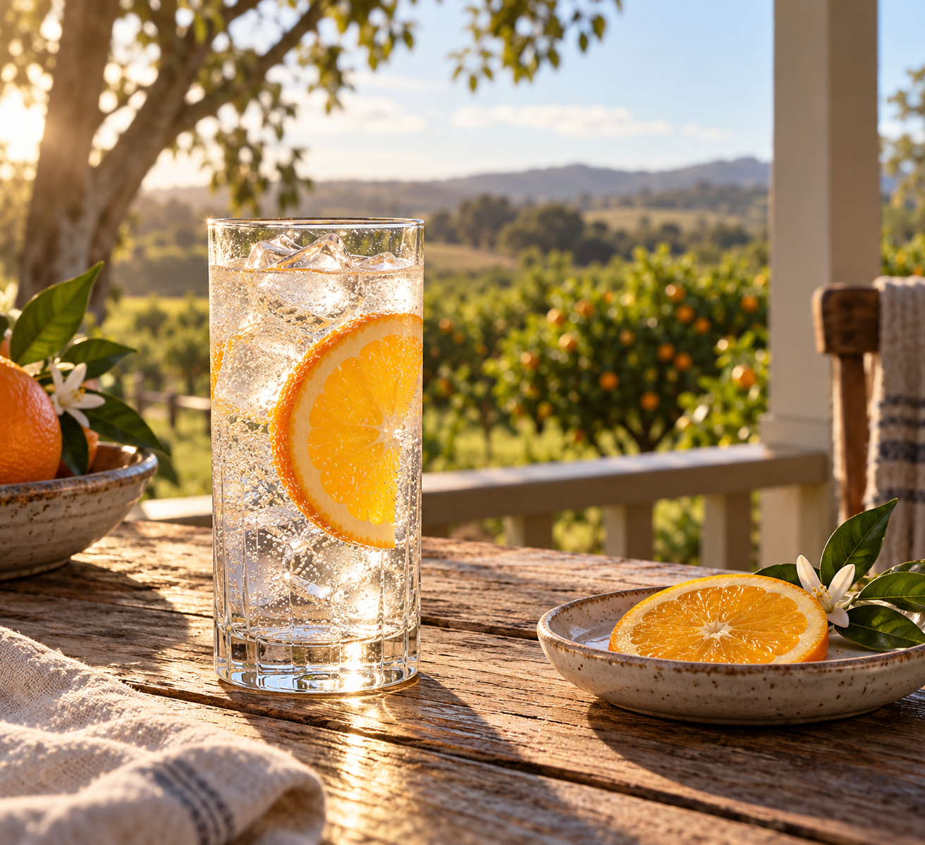 Riverina Gin served with Fever-Tree Indian Tonic Water, garnished with Orange wheel