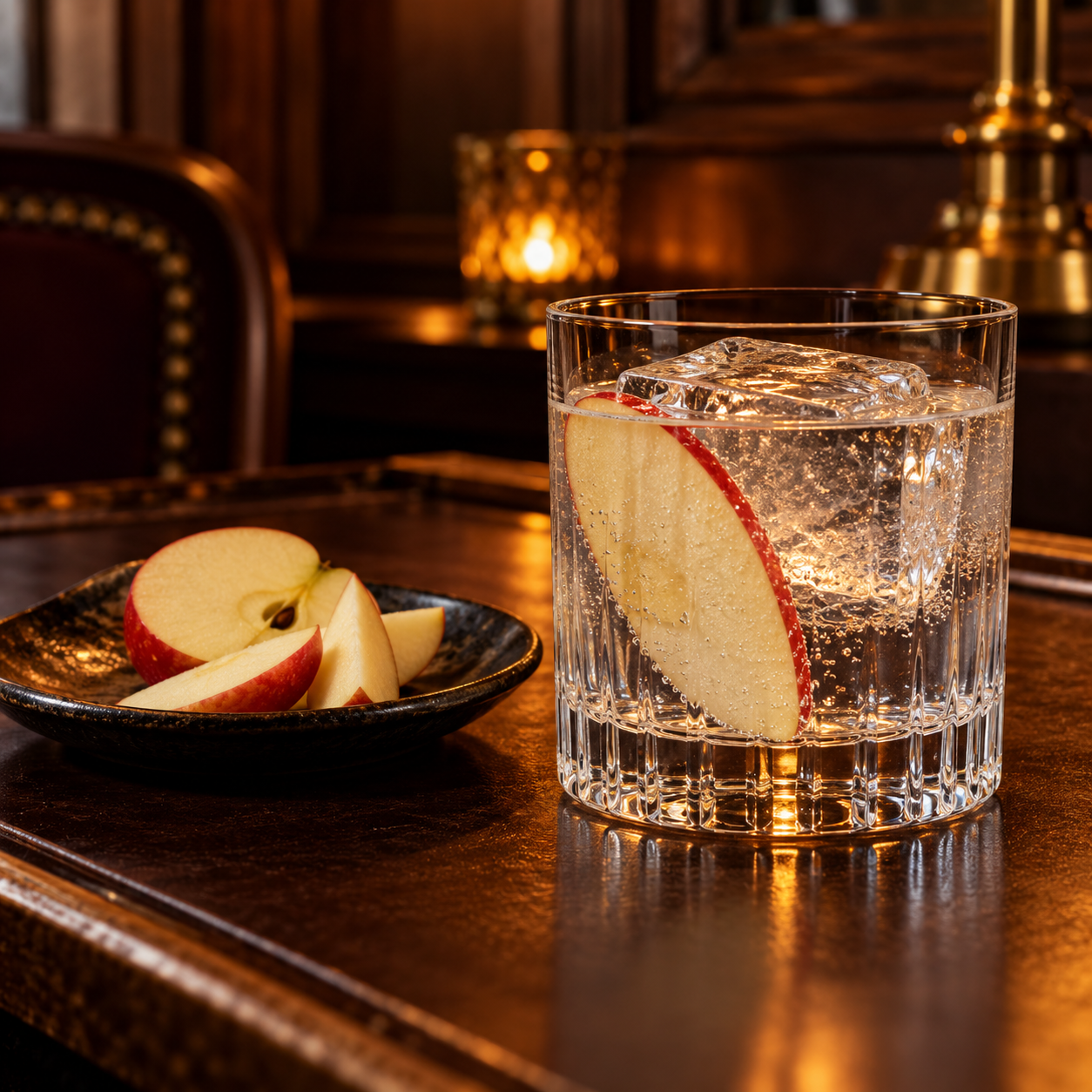 Jones 1778 Navy Strength Gin servi avec Fever-Tree Indian Tonic Water, agrémenté de Apple slice