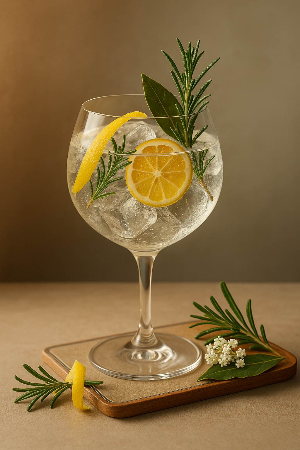 BUSS N°509 Midi Cut Gin servi avec Thomas Henry Tonic Water, agrémenté de Lemon zest et Fresh rosemary sprig