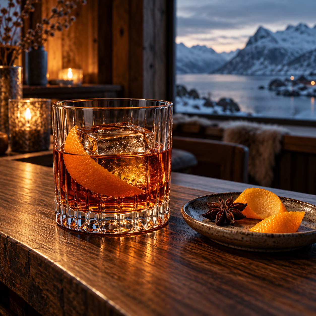 Bivrost Cask Aged Gin 2025 served, garnished with Orange twist