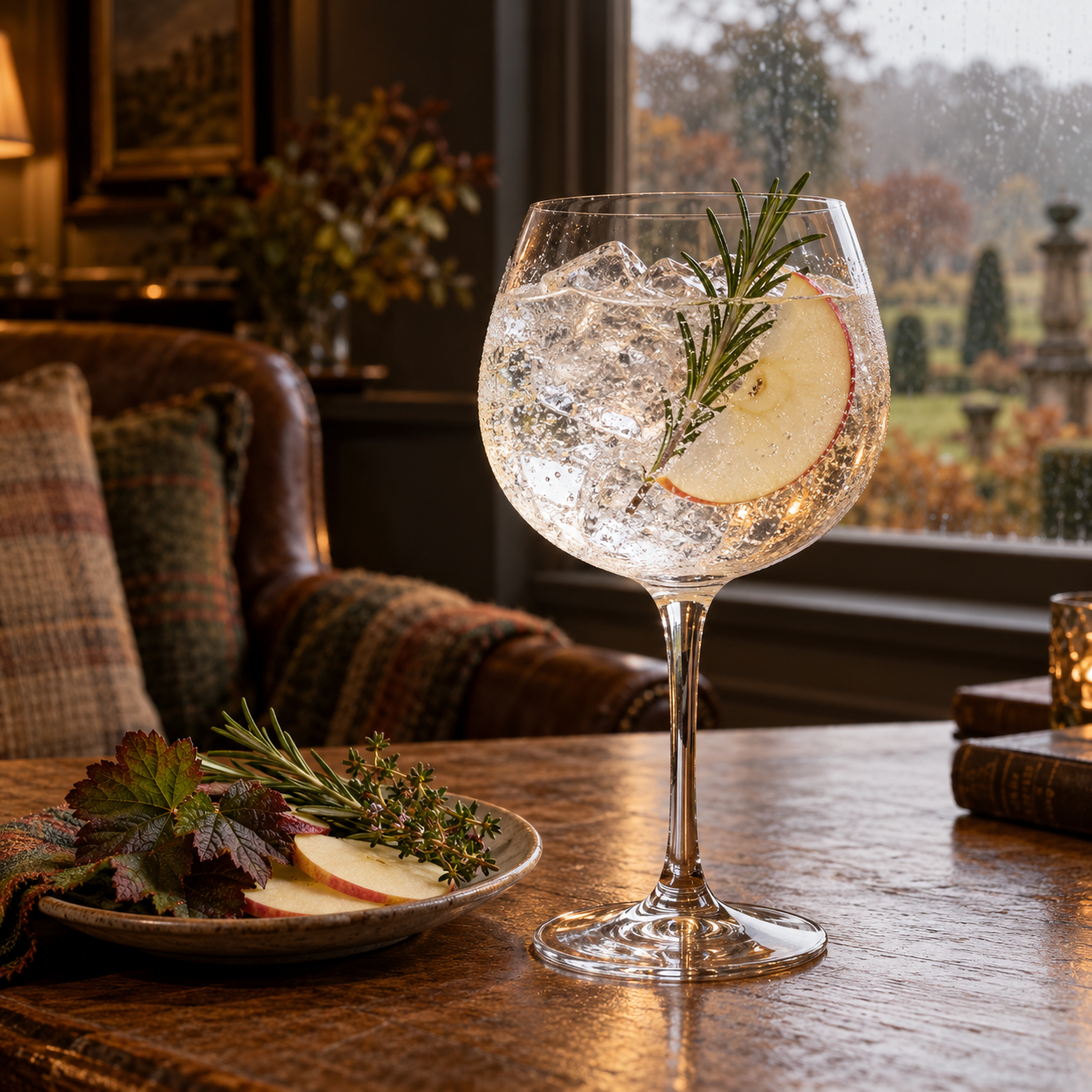 Autumn-Winter 2025 Gin servi avec Fever-Tree Indian Tonic Water, agrémenté de Cox apple slice et Thyme sprig