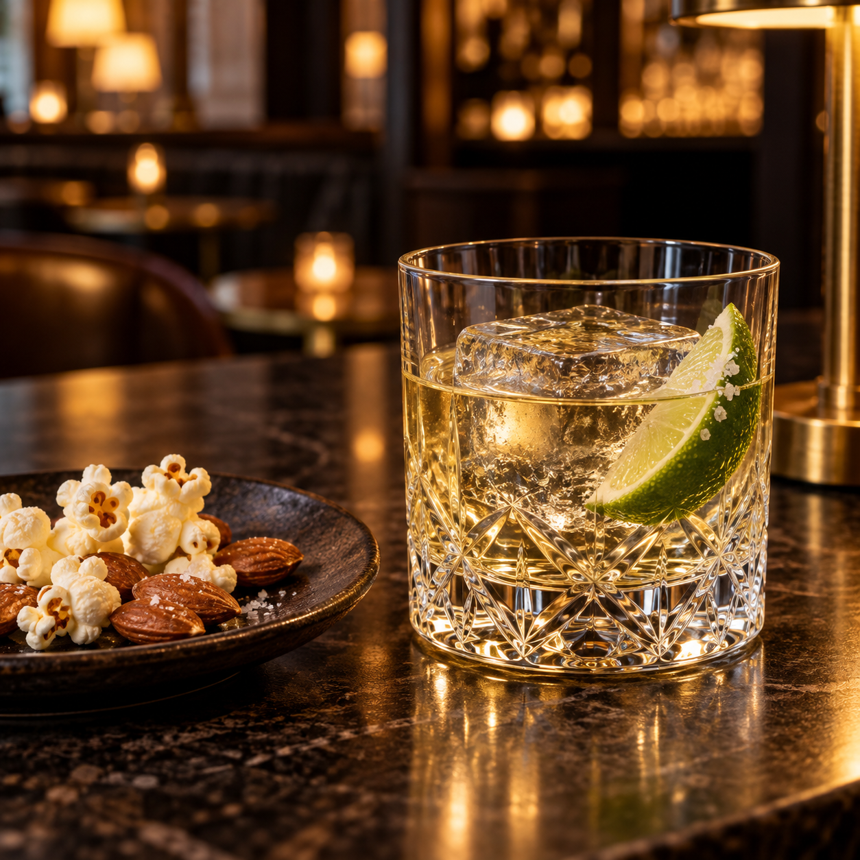 The Illusionist Distiller's Edition 2026 Salty servi avec Fever-Tree Indian Tonic Water, agrémenté de Lime wedge et Salted popcorn