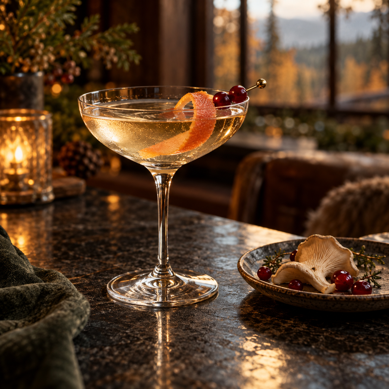 MONKEY 47 Distiller's Cut 2026 served with Fever-Tree Indian Tonic Water, garnished with Grapefruit peel and Lingonberries