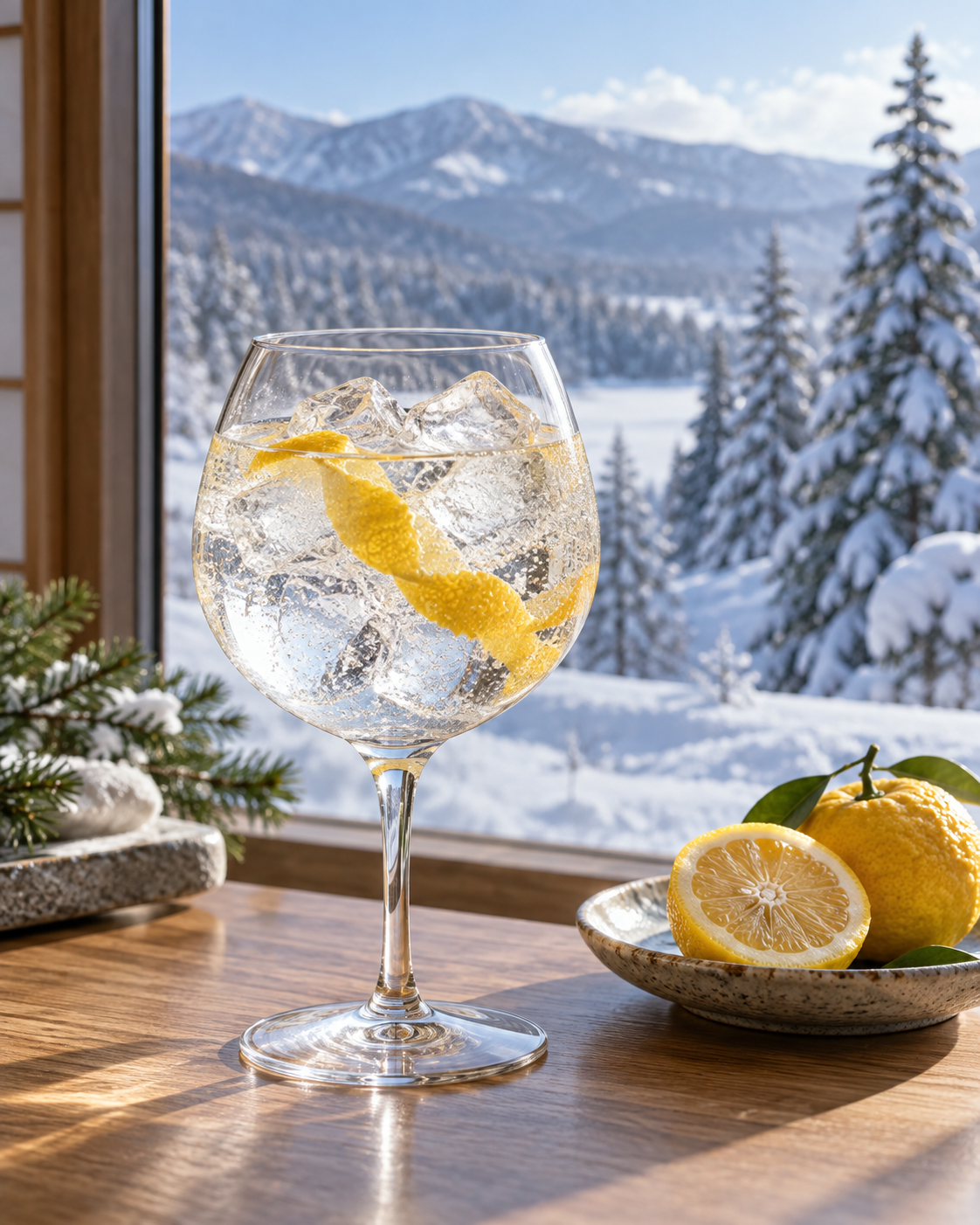 Yuki no Mado Dry Gin served with Fever-Tree Indian Tonic Water, garnished with Yuzu peel