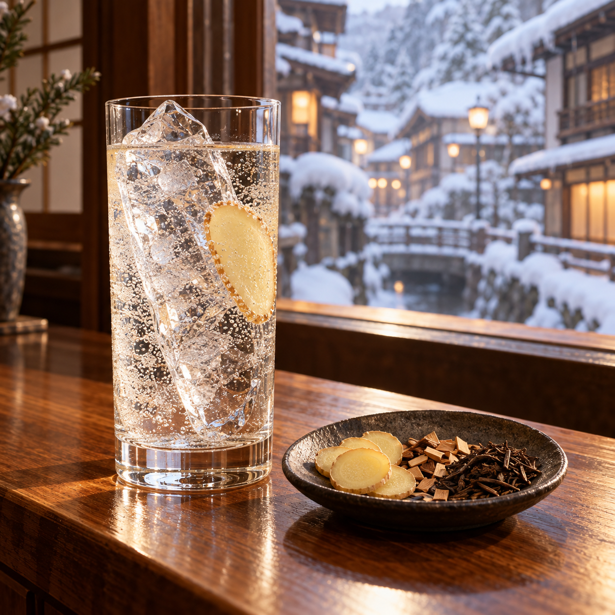 Doso Gin 2026 served, garnished with Fresh ginger