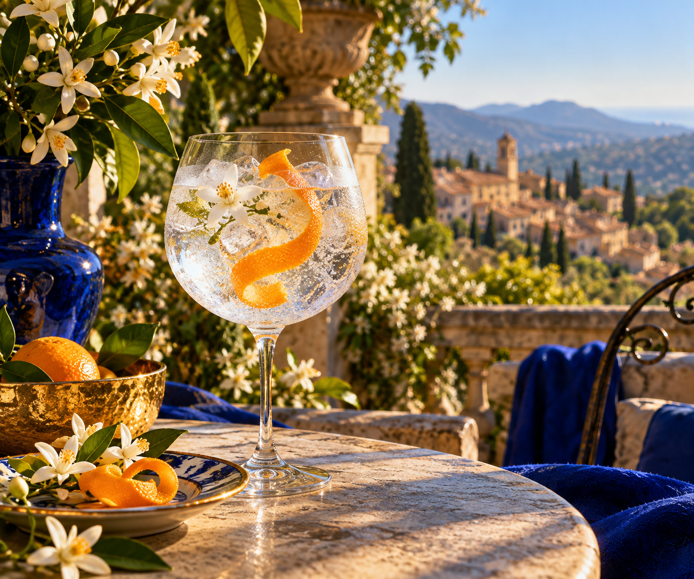 44N Miss Bigarade Limited Edition servi avec Fever-Tree Mediterranean Tonic Water, agrémenté de Orange peel et Orange blossom