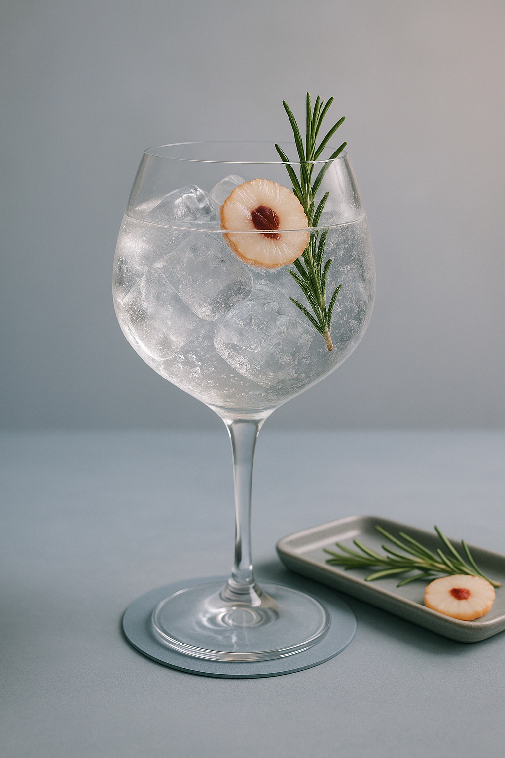 Panda Gin Limited Edition 2023 served with Fever-Tree Indian Tonic Water, garnished with Lychee Slice and Rosemary Sprig