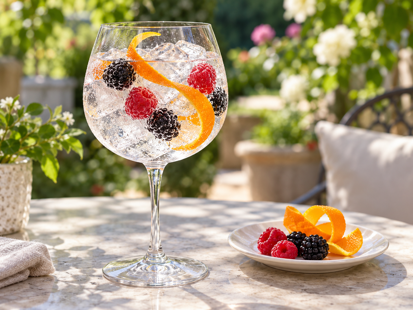 Sipsmith Very Berry Gin served with Fever-Tree Mediterranean Tonic Water, garnished with Raspberry and Blackberry