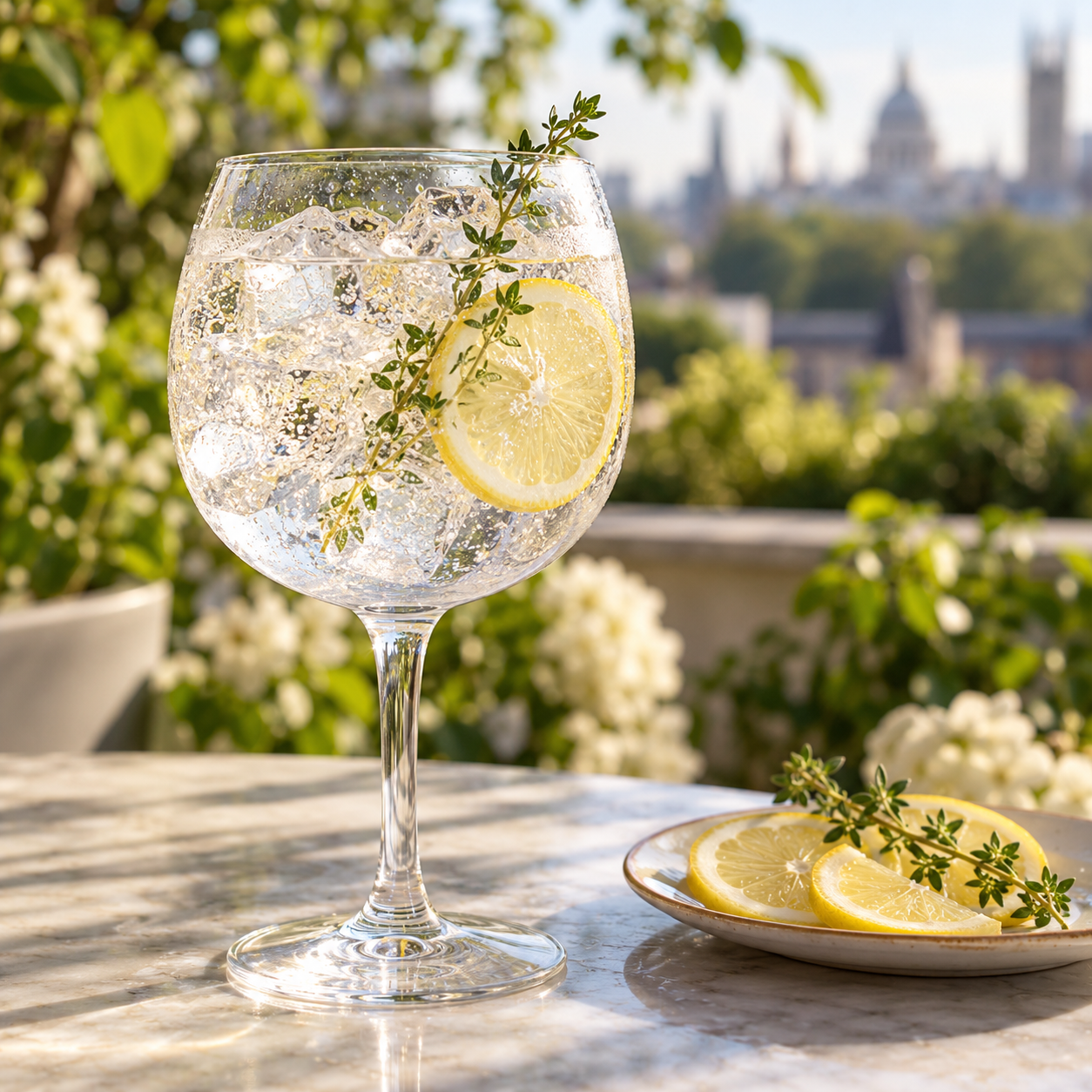 Beefeater Zesty Lemon servi avec Fever-Tree Indian Tonic Water, agrémenté de Lemon wheel et Lemon thyme
