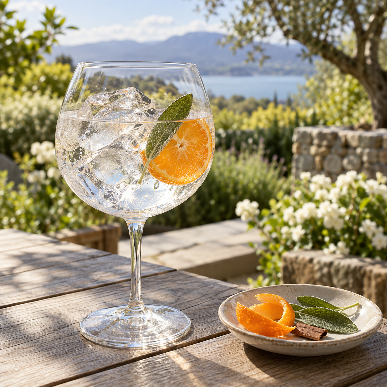 Juno Spring 2025 Seasonal Gin servi avec Fever-Tree Indian Tonic Water, agrémenté de Mandarin wheel et Sage leaf