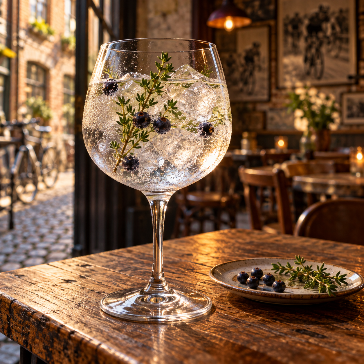 Kuitenbijter Gin served with Fever-Tree Indian Tonic Water, garnished with Thyme Sprig