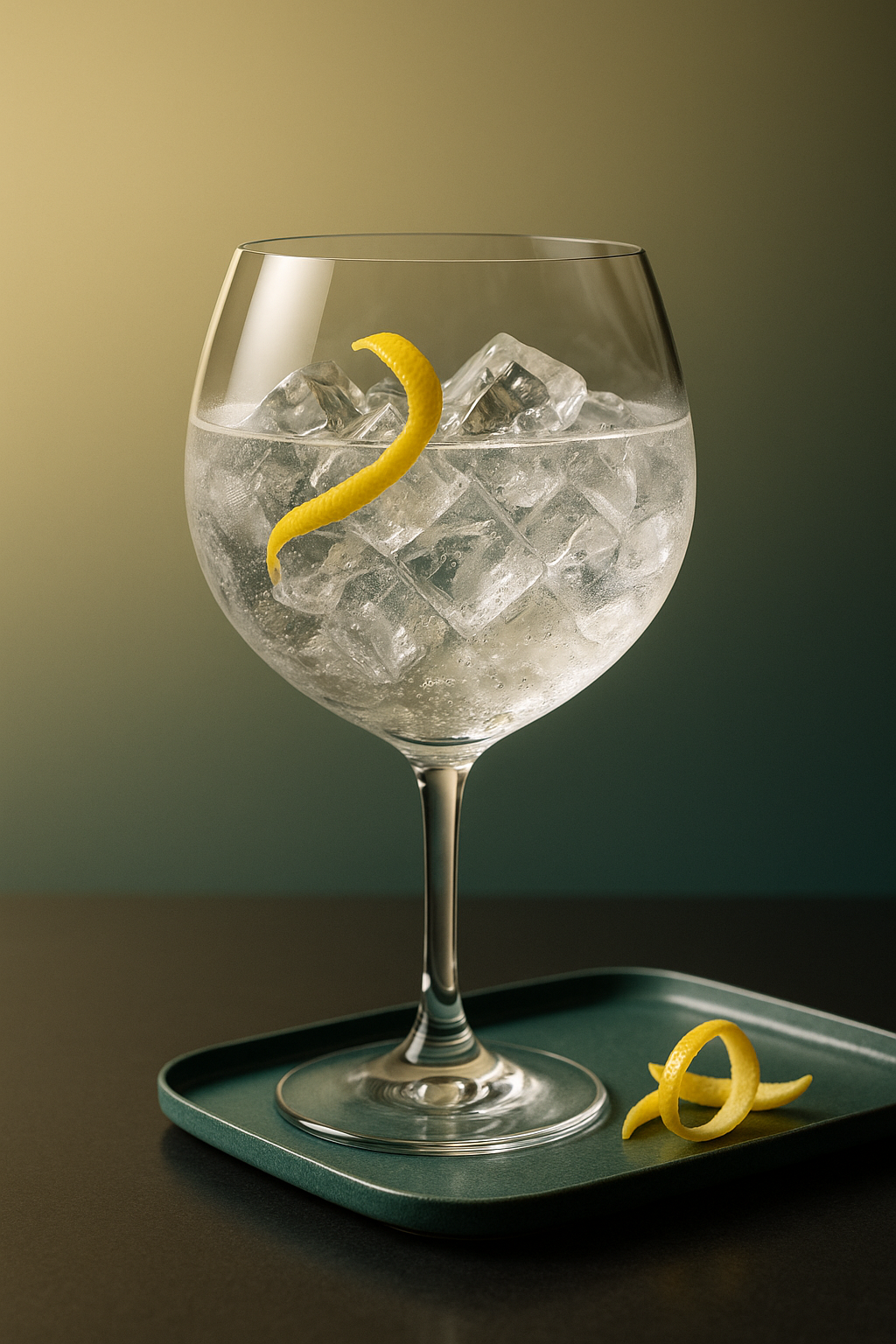 Ukiyo Japanese Yuzu Gin served with East Imperial Yuzu Tonic, garnished with Thin slice of fresh yuzu peel