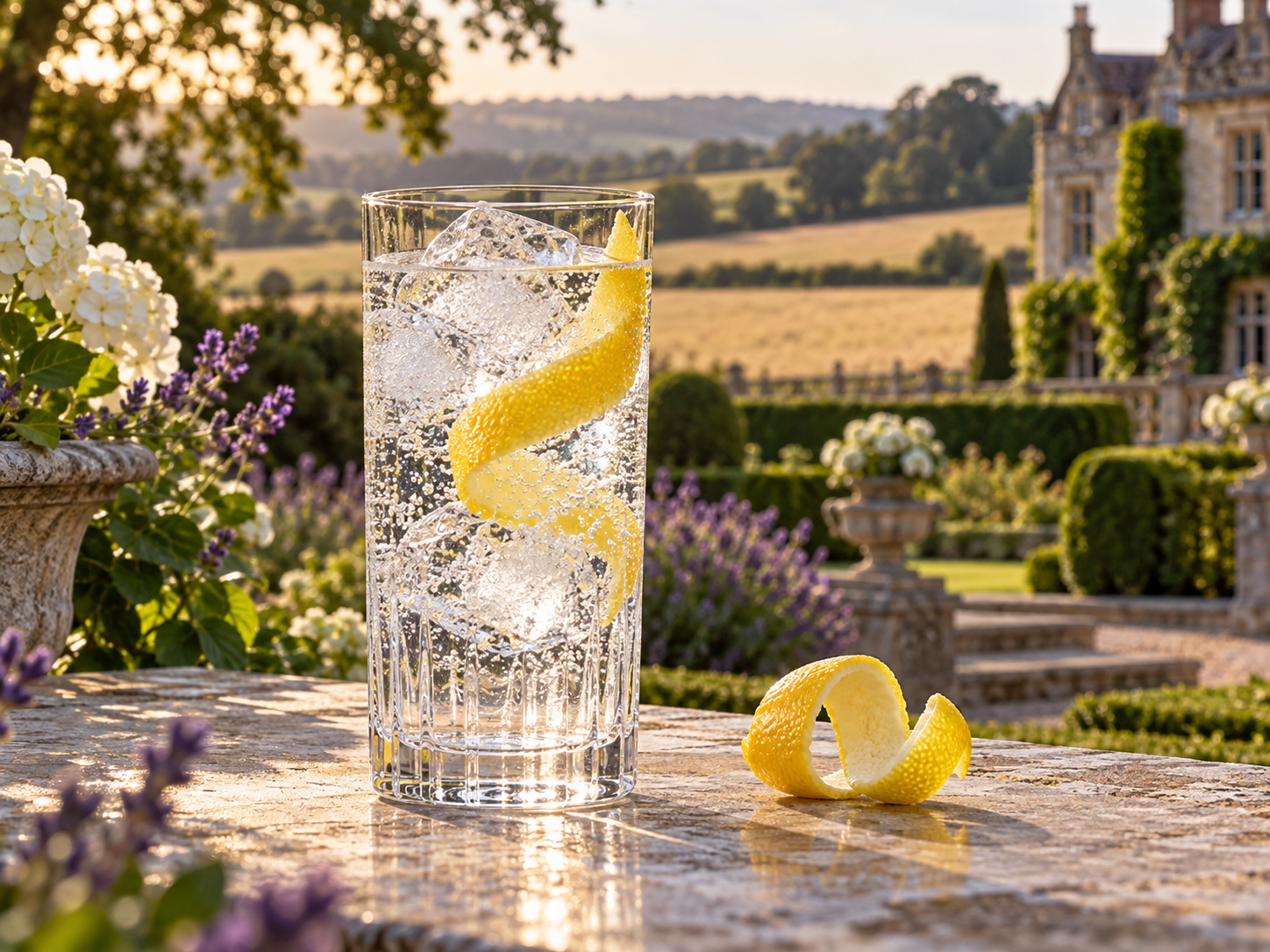 Ramsbury Gin served with Fever-Tree Indian Tonic Water, garnished with Lemon Peel Twist