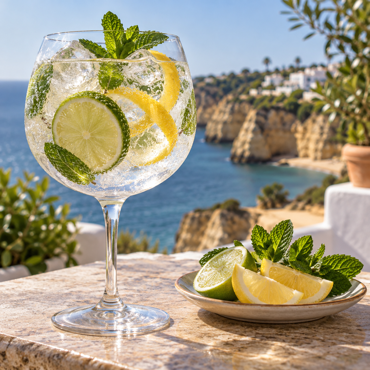 GIN SUL Lima Limão served with Fever-Tree Indian Tonic Water, garnished with Lime Wheel and Fresh Mint