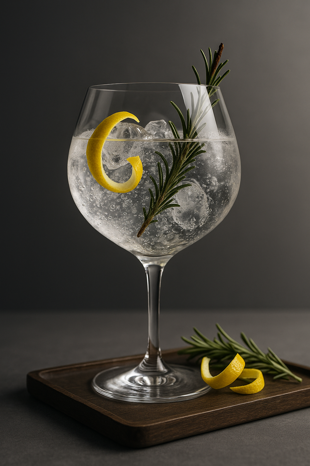 V-Sinne Schwarzwald Dry Gin servi avec Thomas Henry Tonic Water, agrémenté de lightly singed rosemary sprig et lemon twist