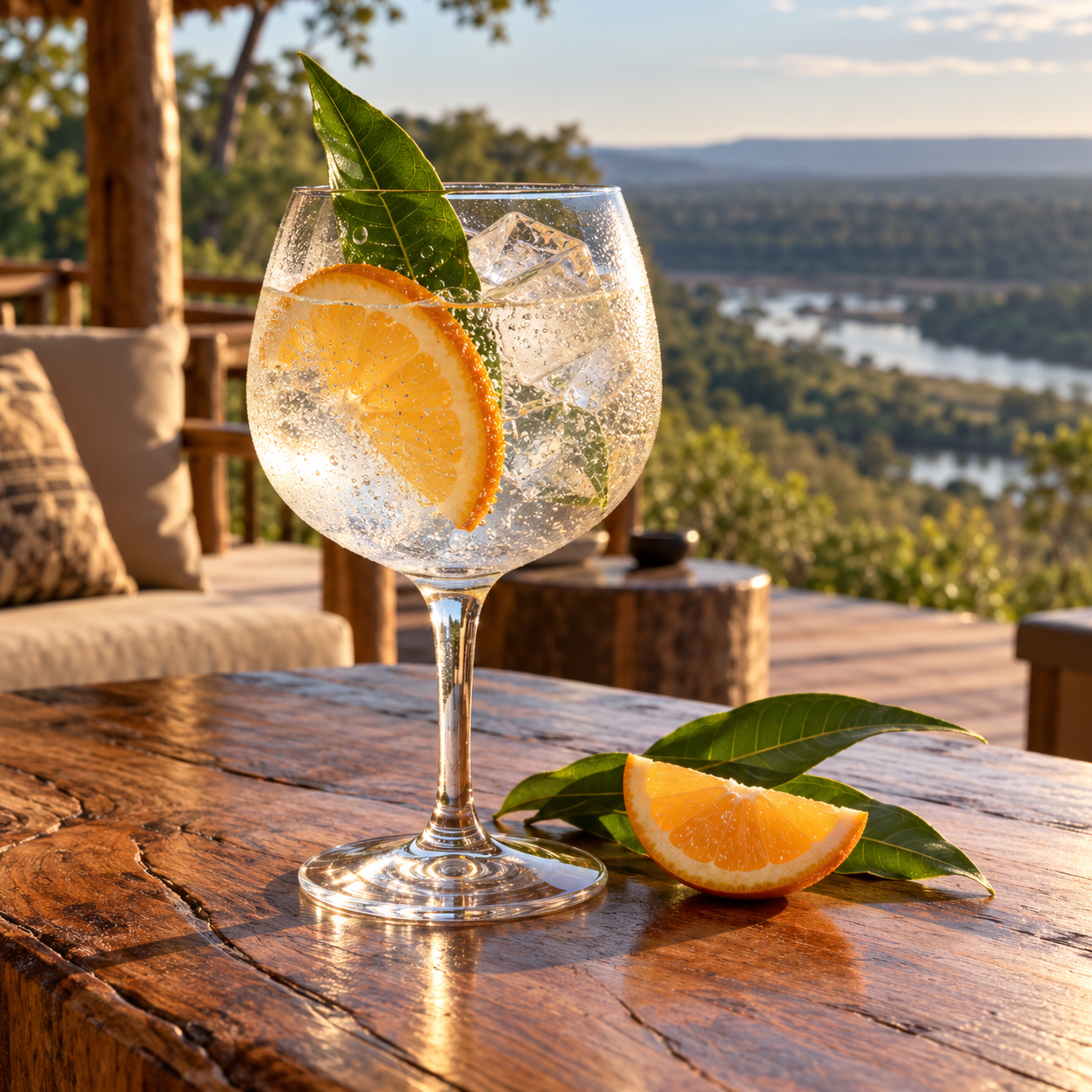 Kyami Gin servi avec Fever-Tree Refreshingly Light Indian Tonic Water, agrémenté de orange tranche