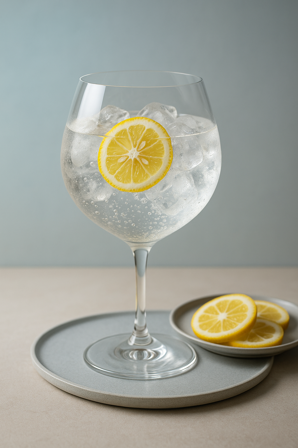 Wa Bi Gin served with East Imperial Yuzu Tonic, garnished with thin slice of fresh yuzu