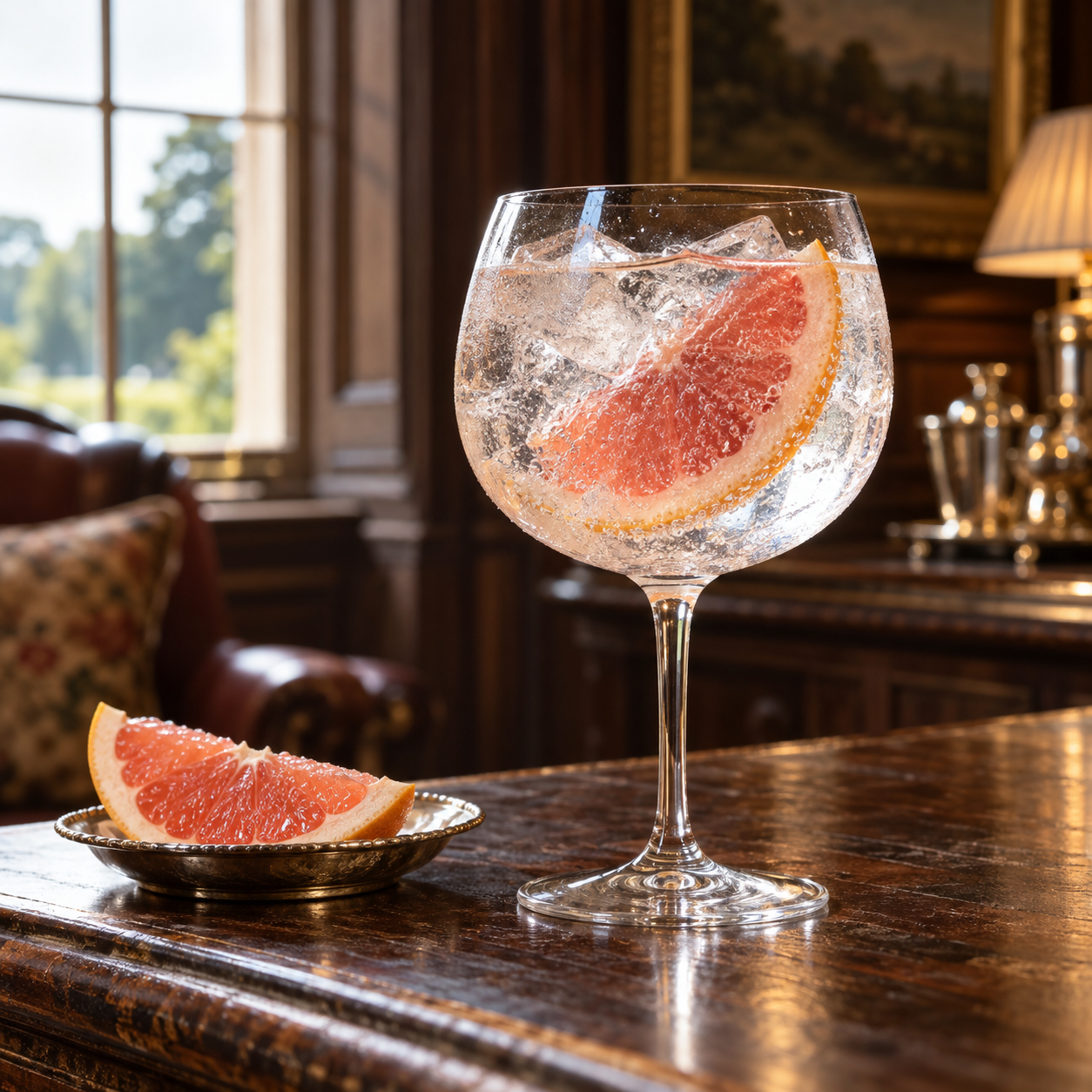 13 Oaks London Dry Gin served with Fever-Tree Indian Tonic Water, garnished with Pink Grapefruit Twist