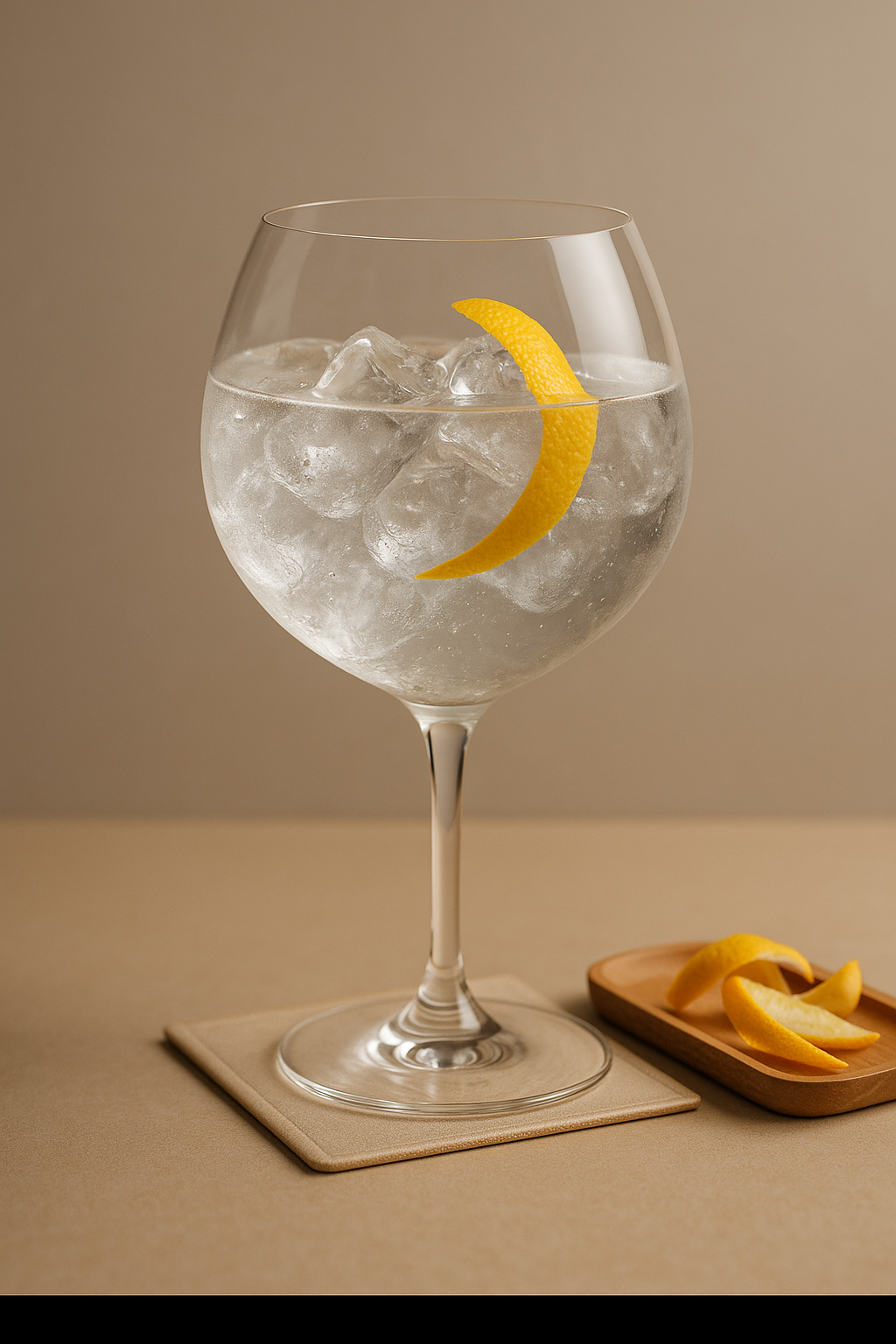 Tatsumi Gin served with East Imperial Burma Tonic Water, garnished with Thin slice of yuzu peel