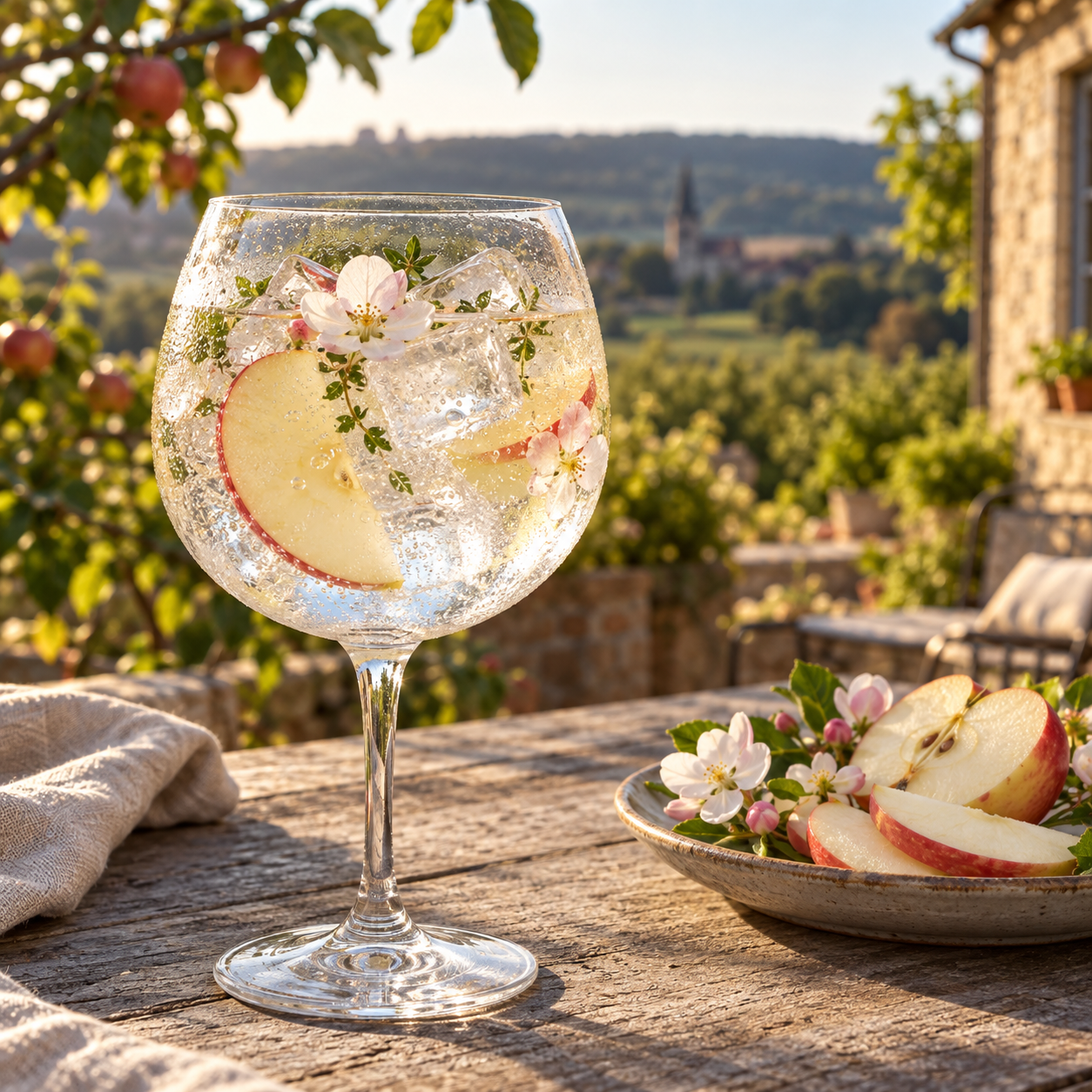 BLOSM Gin Maribelle served with Fever-Tree Clementine Tonic Water, garnished with Apple Slice and Orange Peel