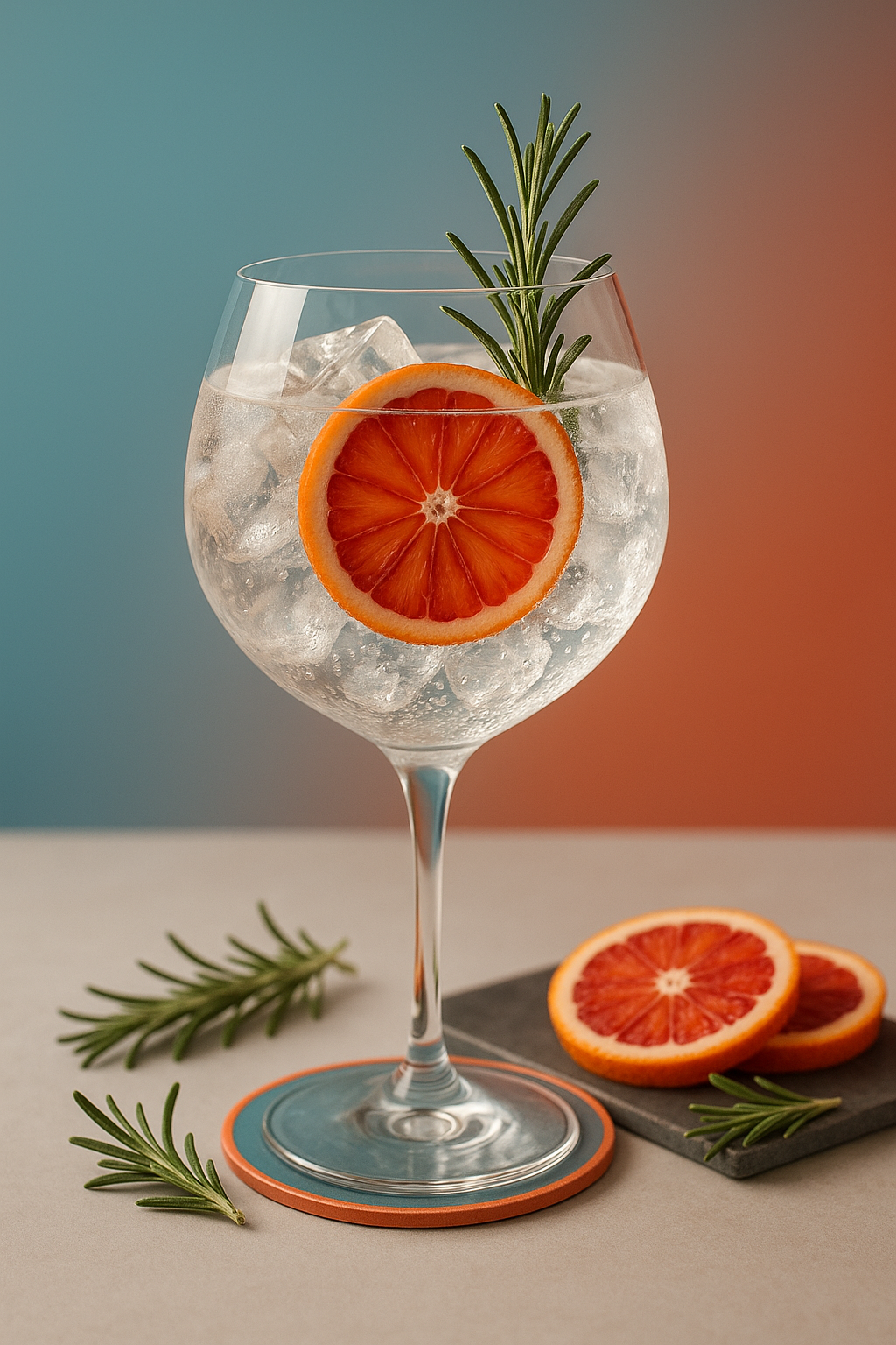 Malfy Gin Con Arancia servi avec Fever-Tree Mediterranean Tonic Water, agrémenté de Thin slice of blood orange et Fresh rosemary sprig