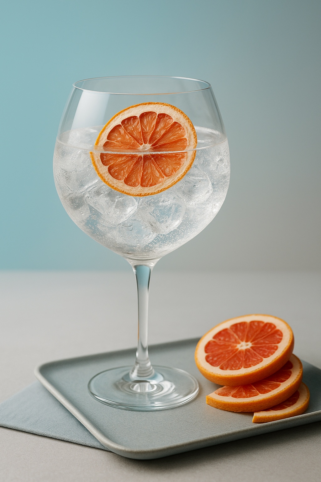 Malfy Gin Con Limone servi avec Fentimans Pink Grapefruit Tonic Water, agrémenté de thin slice of dehydrated grapefruit