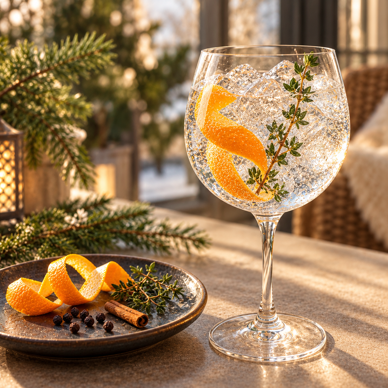 Humdinger Pekapeka Gin servi avec Fever-Tree Aromatic Tonic Water, agrémenté de zeste d'orange et brin de thym
