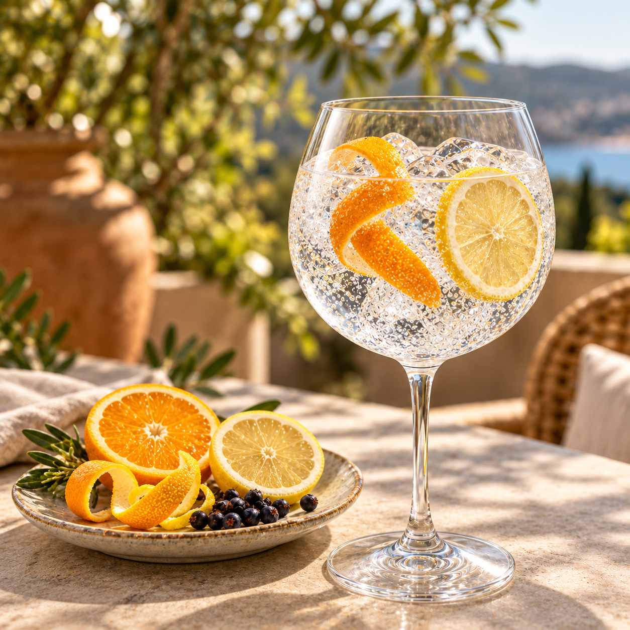 Humdinger Citrus Gin served with Double Dutch Indian Tonic Water, garnished with Orange Wheel and Lemon Peel