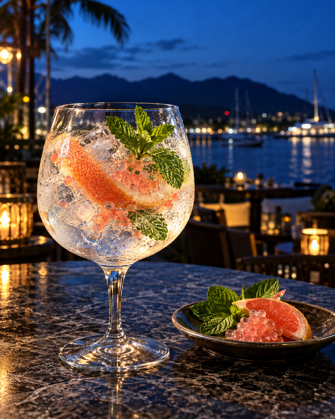 Wolf Lane Navy Strength Gin served with Thomas Henry Aromatic Tonic Water, garnished with Grapefruit Peel and Mint Leaf