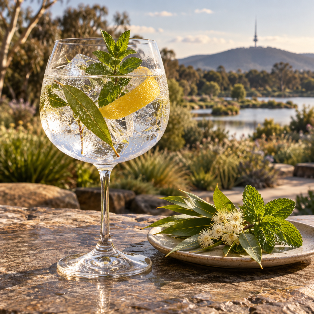 Underground Spirits Signature Gin served with Fentimans Premium Indian Tonic Water, garnished with Lemon Myrtle Leaf and River Mint