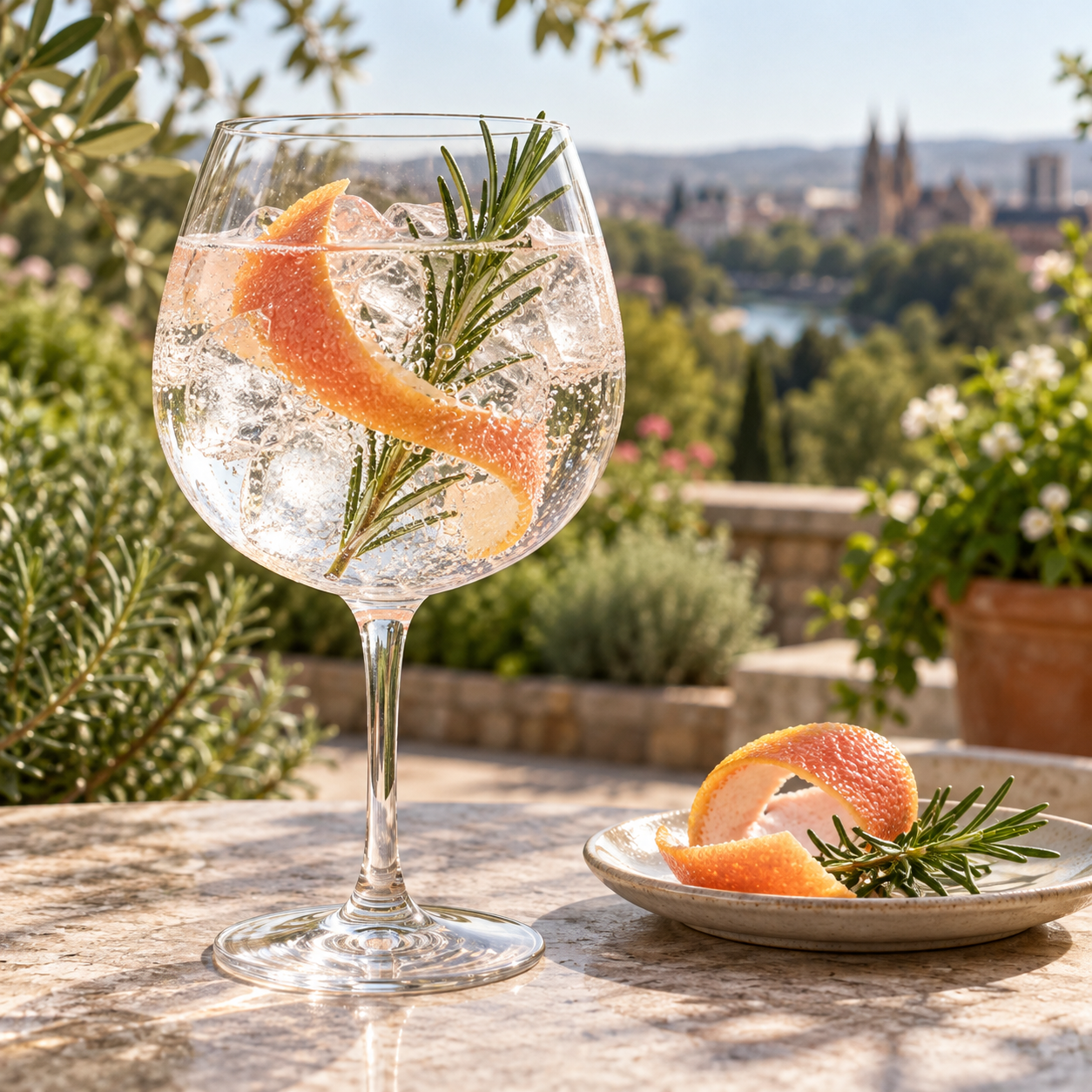 Threefold Aromatic Gin served with Fentimans Pink Grapefruit Tonic Water, garnished with Grapefruit Twist and Rosemary Sprig