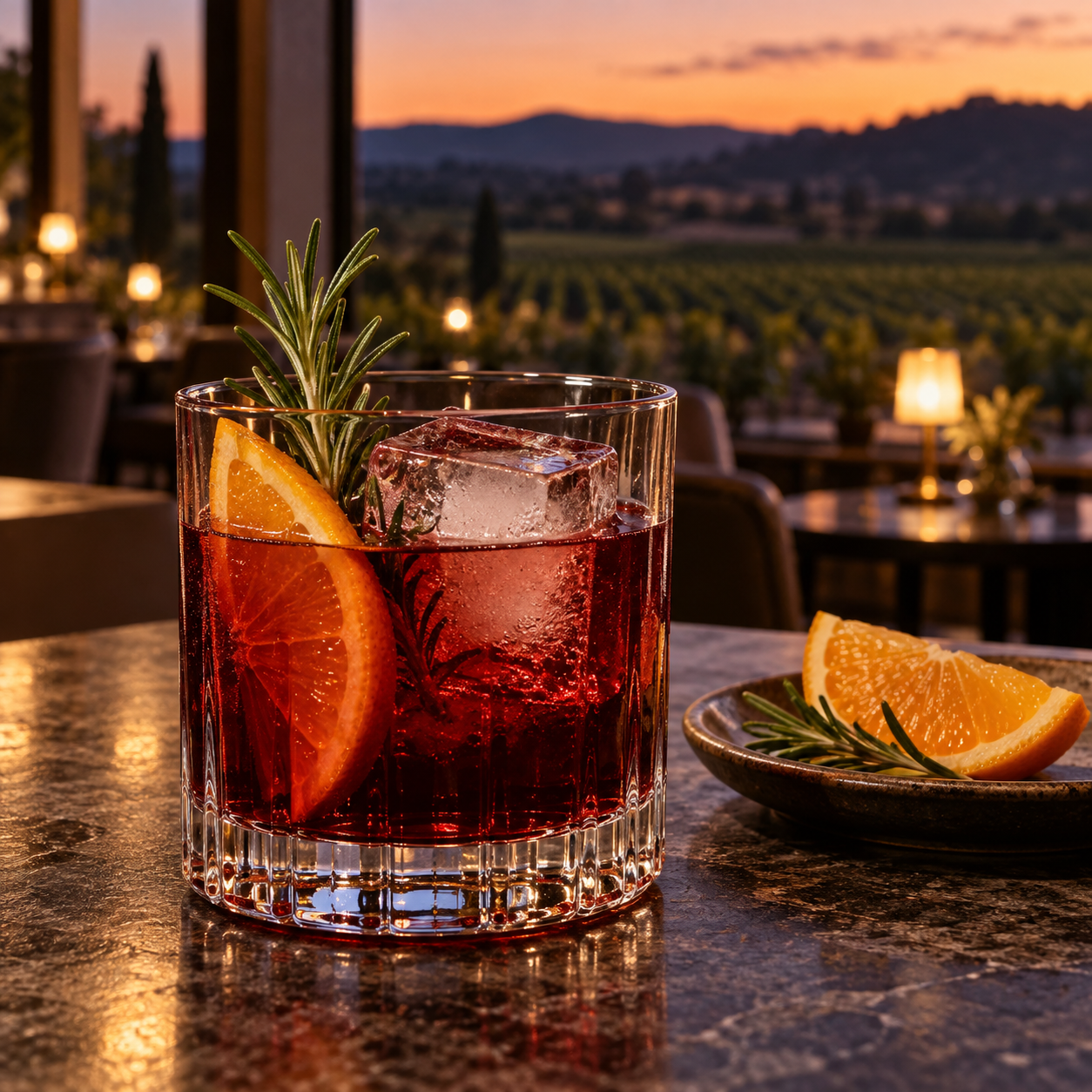 Seppeltsfield Rd Distillers Barossa Shiraz Gin served with Fever-Tree Citrus Tonic Water, garnished with Barossa Shiraz Grapes and Lime Wedge
