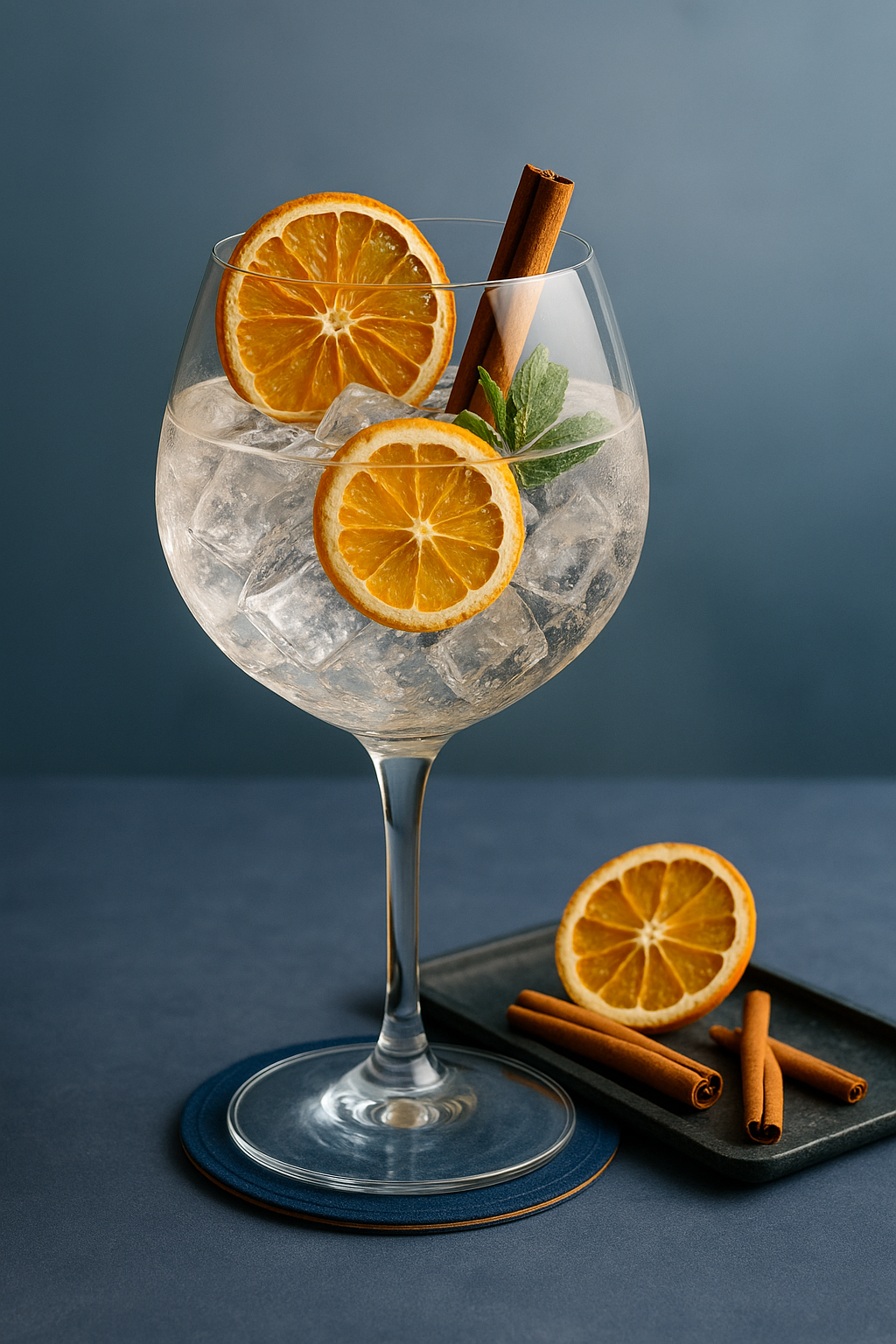 Cin'Kin Winter Edition servi avec East Imperial Burma Tonic Water, agrémenté de dehydrated orange wheel et lightly singed cinnamon stick